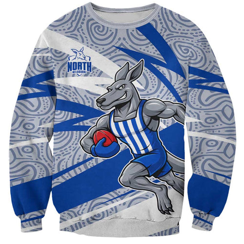 North Melbourne Kangaroos Australian Football Sweatshirt Kangaroo Mascot Design With Indigenous Pattern Art