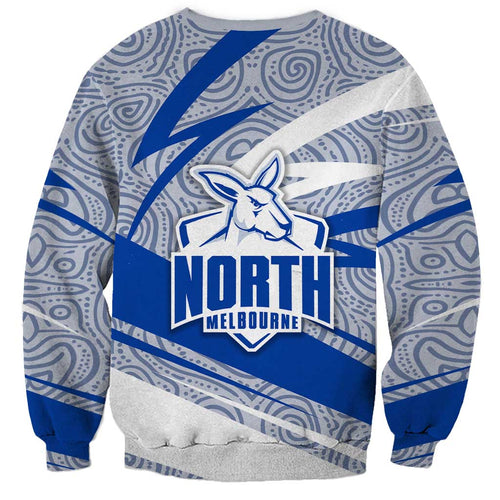 North Melbourne Kangaroos Australian Football Sweatshirt Kangaroo Mascot Design With Indigenous Pattern Art