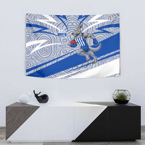 North Melbourne Kangaroos Australian Football Tapestry Kangaroo Mascot Design With Indigenous Pattern Art