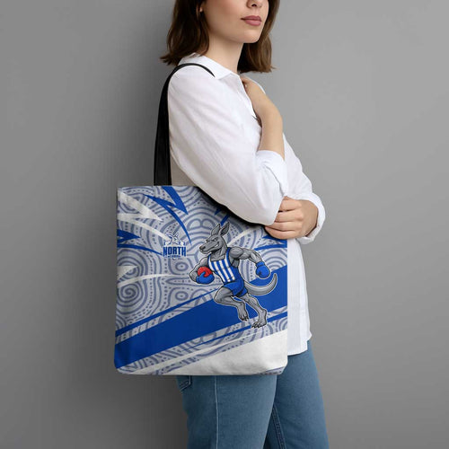 North Melbourne Kangaroos Australian Football Tote Bag Kangaroo Mascot Design With Indigenous Pattern Art
