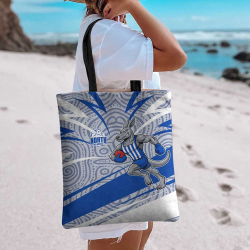 North Melbourne Kangaroos Australian Football Tote Bag Kangaroo Mascot Design With Indigenous Pattern Art
