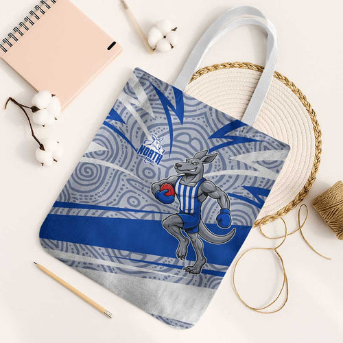 North Melbourne Kangaroos Australian Football Tote Bag Kangaroo Mascot Design With Indigenous Pattern Art