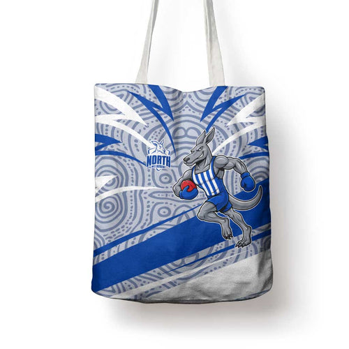 North Melbourne Kangaroos Australian Football Tote Bag Kangaroo Mascot Design With Indigenous Pattern Art