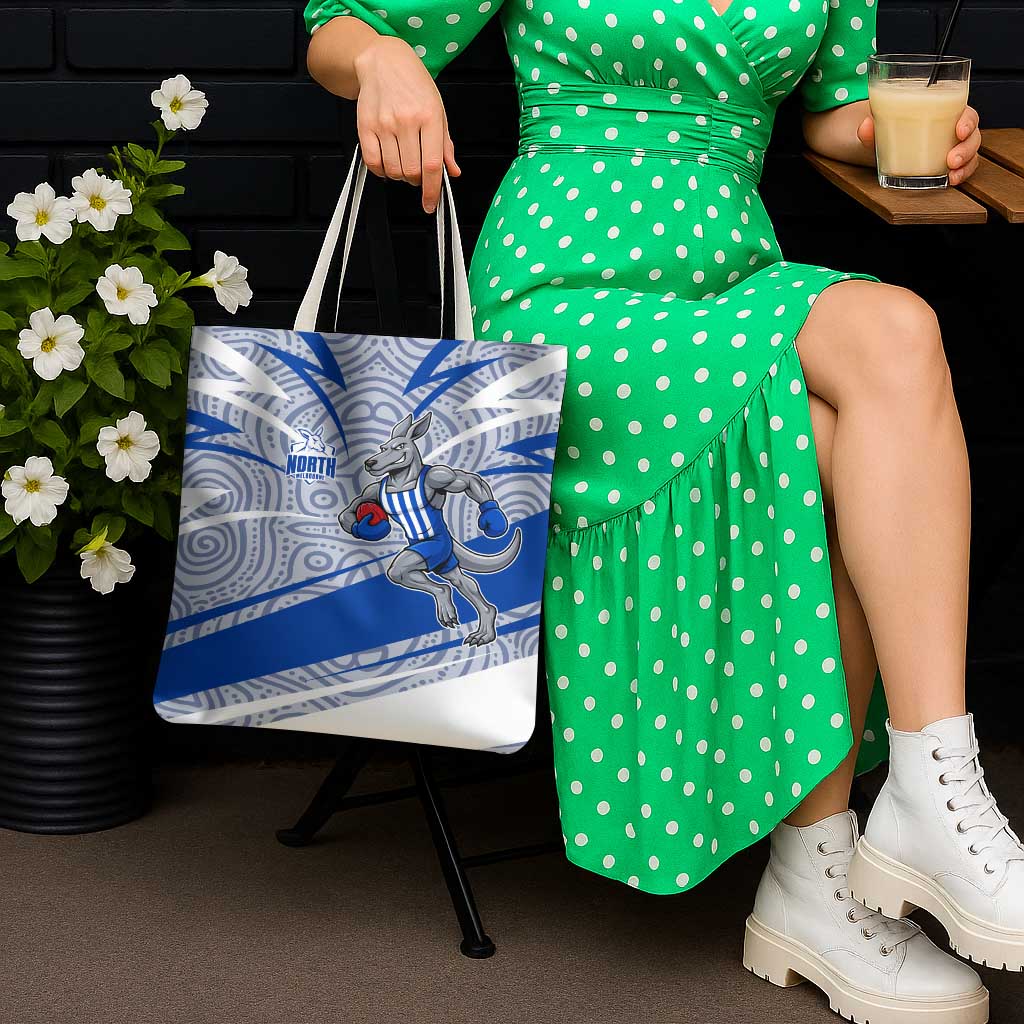 North Melbourne Kangaroos Australian Football Tote Bag Kangaroo Mascot Design With Indigenous Pattern Art