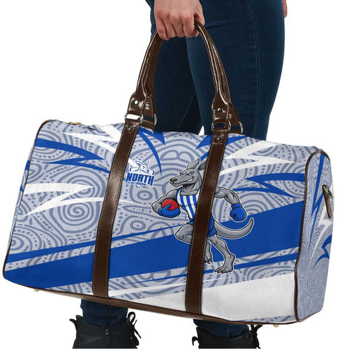 North Melbourne Kangaroos Australian Football Travel Bag Kangaroo Mascot Design With Indigenous Pattern Art