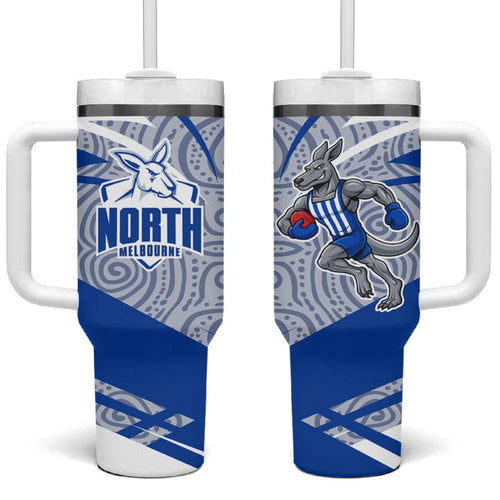North Melbourne Kangaroos Australian Football Tumbler With Handle Kangaroo Mascot Design With Indigenous Pattern Art
