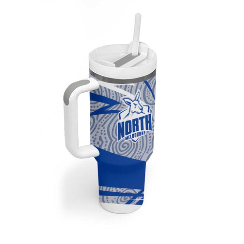 North Melbourne Kangaroos Australian Football Tumbler With Handle Kangaroo Mascot Design With Indigenous Pattern Art