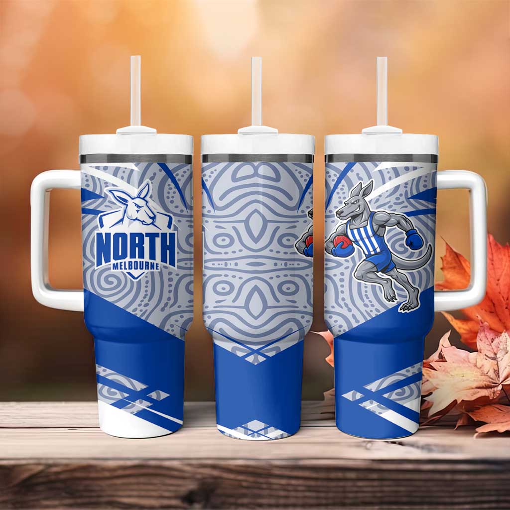 North Melbourne Kangaroos Australian Football Tumbler With Handle Kangaroo Mascot Design With Indigenous Pattern Art