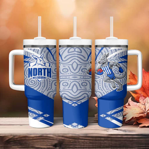 North Melbourne Kangaroos Australian Football Tumbler With Handle Kangaroo Mascot Design With Indigenous Pattern Art