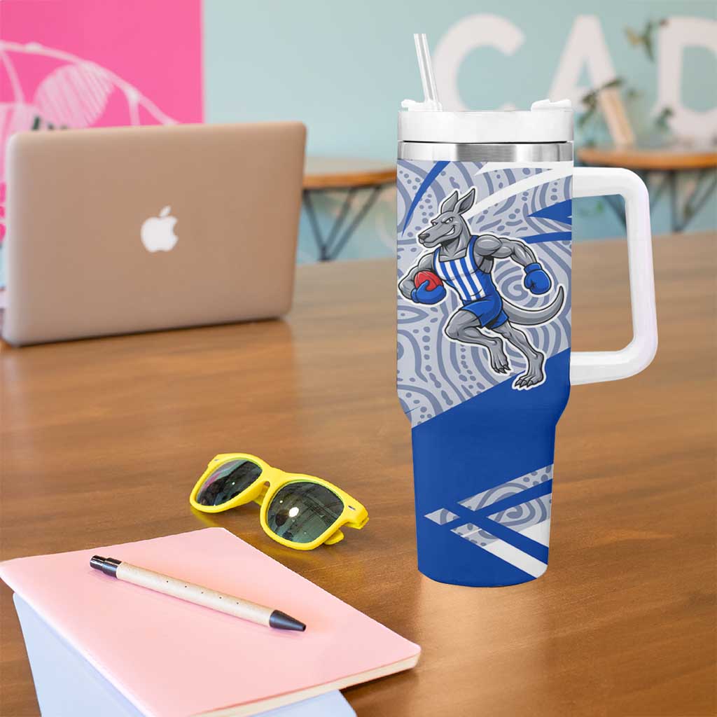 North Melbourne Kangaroos Australian Football Tumbler With Handle Kangaroo Mascot Design With Indigenous Pattern Art