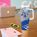 North Melbourne Kangaroos Australian Football Tumbler With Handle Kangaroo Mascot Design With Indigenous Pattern Art