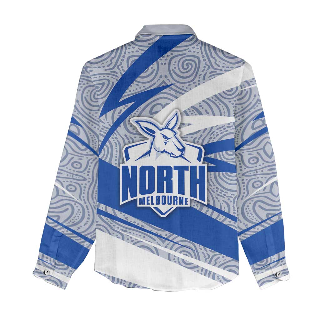 North Melbourne Kangaroos Australian Football Women Casual Shirt Kangaroo Mascot Design With Indigenous Pattern Art