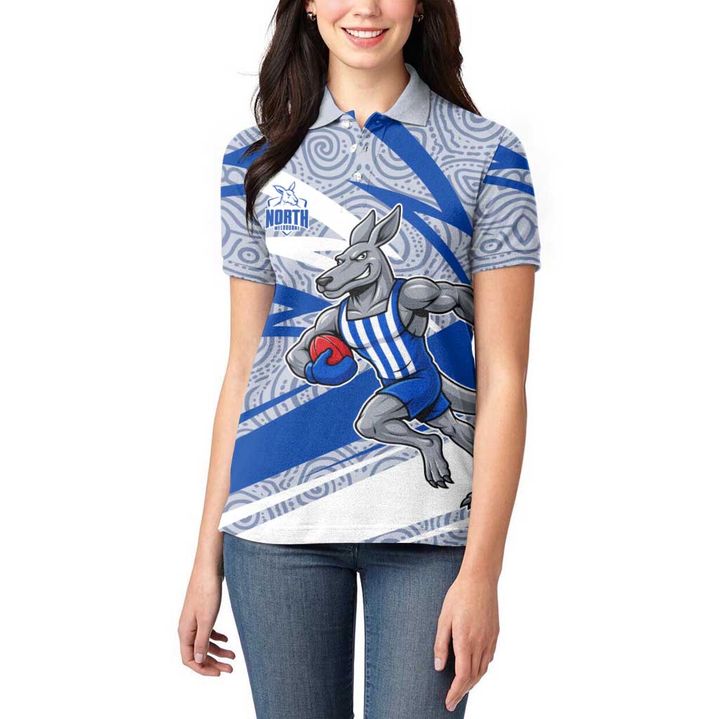 North Melbourne Kangaroos Australian Football Women Polo Shirt Kangaroo Mascot Design With Indigenous Pattern Art