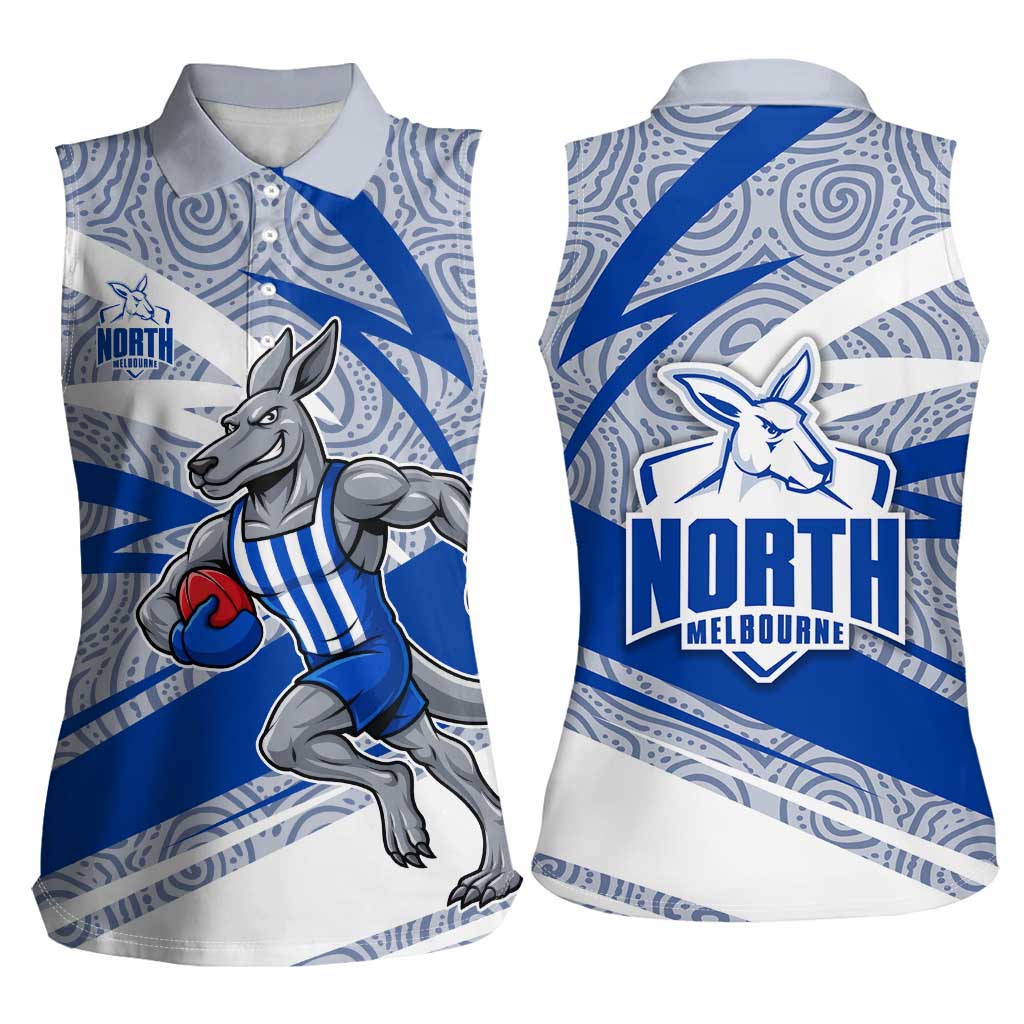 North Melbourne Kangaroos Australian Football Women Sleeveless Polo Shirt Kangaroo Mascot Design With Indigenous Pattern Art