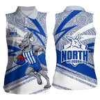 North Melbourne Kangaroos Australian Football Women Sleeveless Polo Shirt Kangaroo Mascot Design With Indigenous Pattern Art