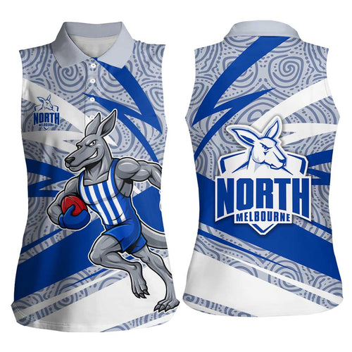 North Melbourne Kangaroos Australian Football Women Sleeveless Polo Shirt Kangaroo Mascot Design With Indigenous Pattern Art
