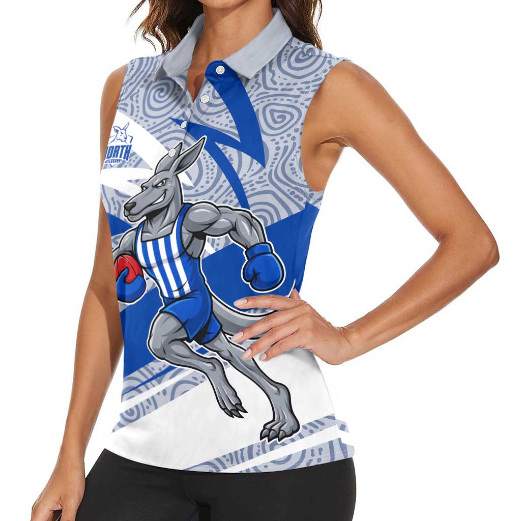 North Melbourne Kangaroos Australian Football Women Sleeveless Polo Shirt Kangaroo Mascot Design With Indigenous Pattern Art