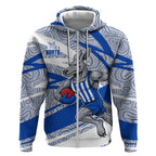 North Melbourne Kangaroos Australian Football Zip Hoodie Kangaroo Mascot Design With Indigenous Pattern Art
