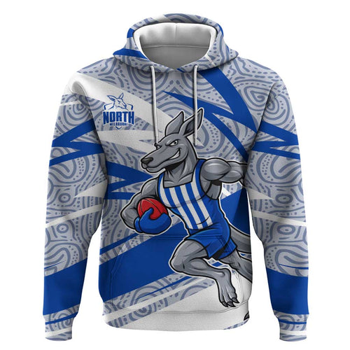 North Melbourne Kangaroos Australian Football Zip Hoodie Kangaroo Mascot Design With Indigenous Pattern Art