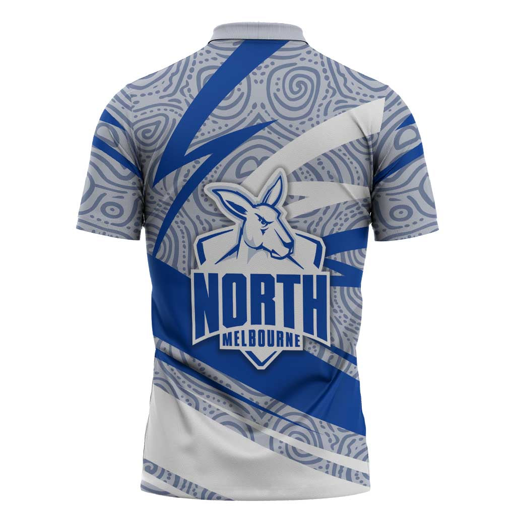 North Melbourne Kangaroos Australian Football Zipper Polo Shirt Kangaroo Mascot Design With Indigenous Pattern Art