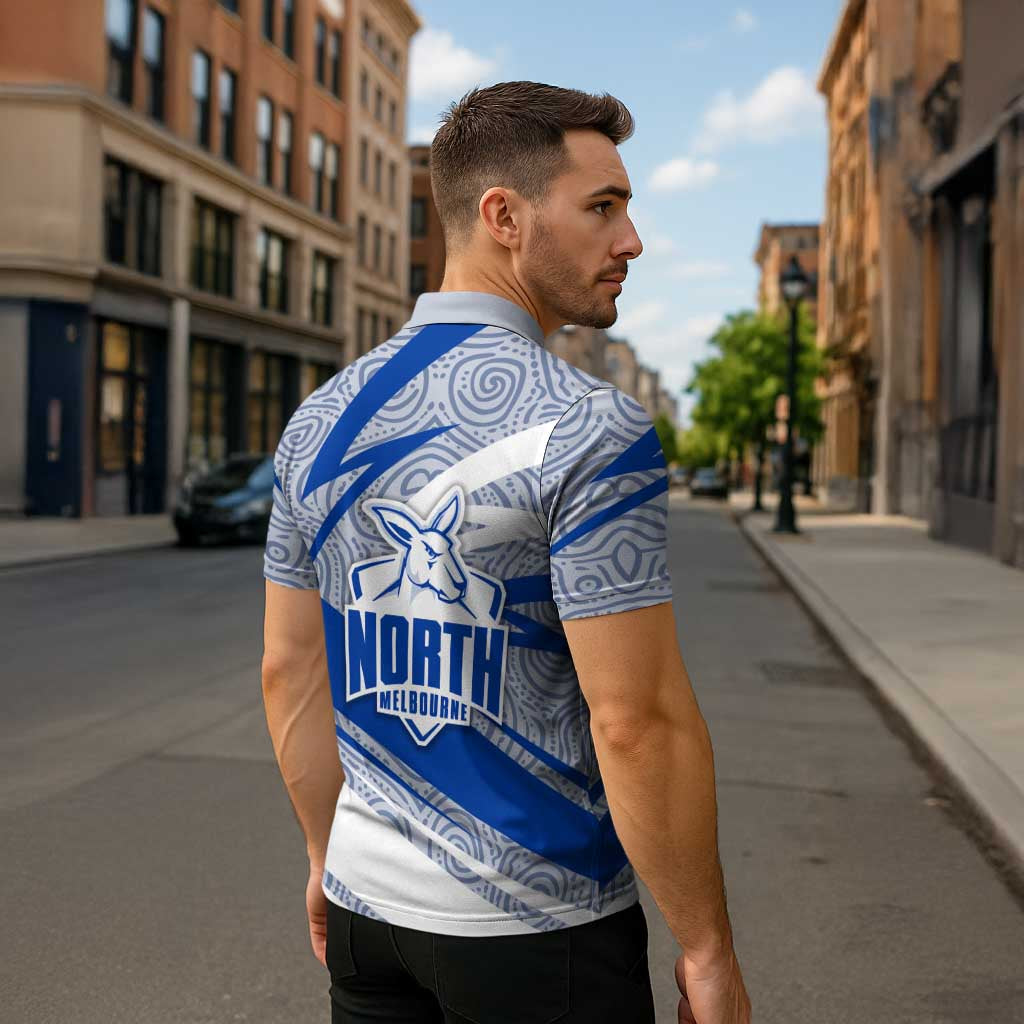 North Melbourne Kangaroos Australian Football Zipper Polo Shirt Kangaroo Mascot Design With Indigenous Pattern Art