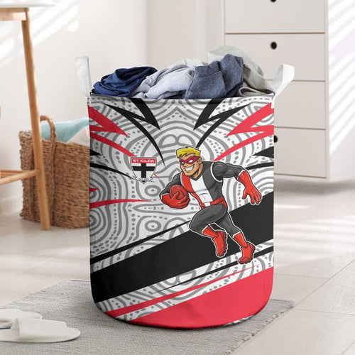 St Kilda Saints Australian Football Laundry Basket Superhero Mascot Art With Indigenous Pattern Art