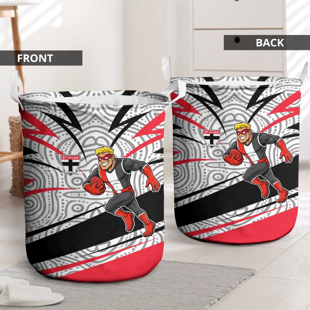 St Kilda Saints Australian Football Laundry Basket Superhero Mascot Art With Indigenous Pattern Art