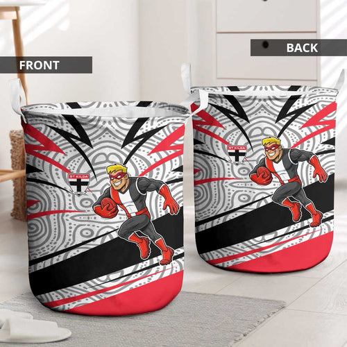 St Kilda Saints Australian Football Laundry Basket Superhero Mascot Art With Indigenous Pattern Art
