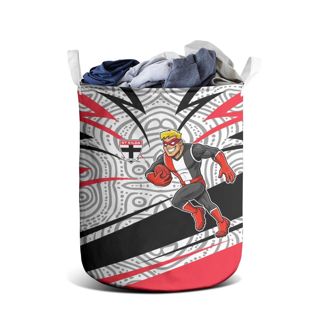 St Kilda Saints Australian Football Laundry Basket Superhero Mascot Art With Indigenous Pattern Art