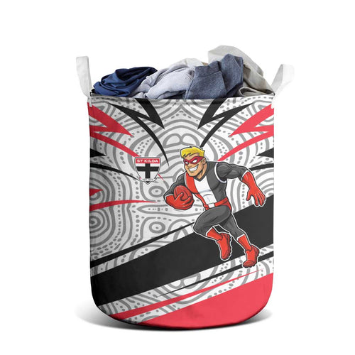 St Kilda Saints Australian Football Laundry Basket Superhero Mascot Art With Indigenous Pattern Art