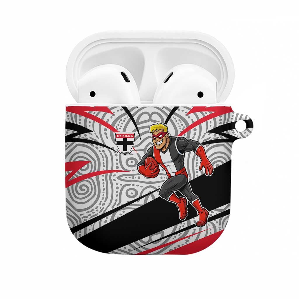 St Kilda Saints Australian Football AirPods Case Superhero Mascot Art With Indigenous Pattern Art