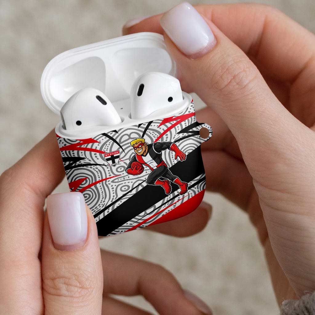 St Kilda Saints Australian Football AirPods Case Superhero Mascot Art With Indigenous Pattern Art