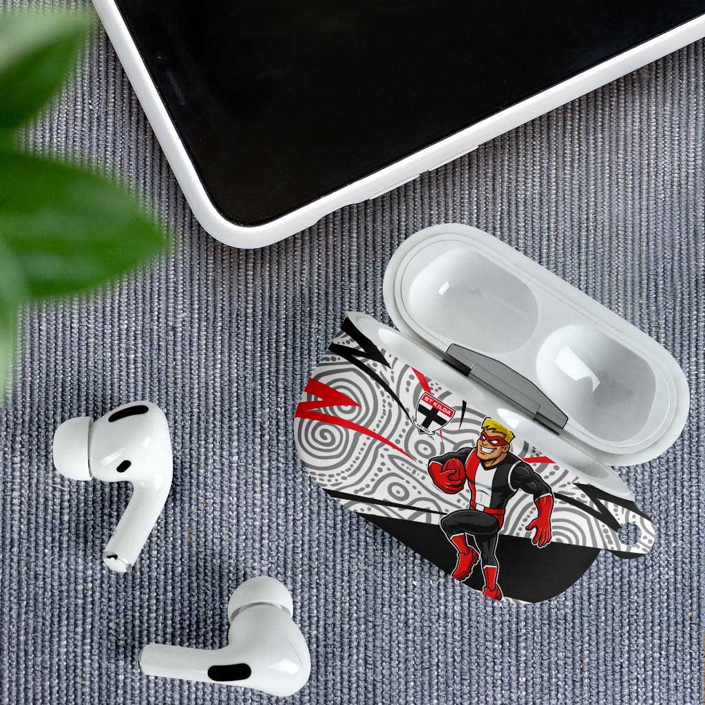 St Kilda Saints Australian Football AirPods Case Superhero Mascot Art With Indigenous Pattern Art