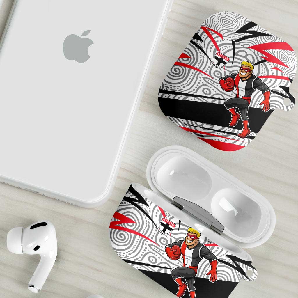 St Kilda Saints Australian Football AirPods Case Superhero Mascot Art With Indigenous Pattern Art