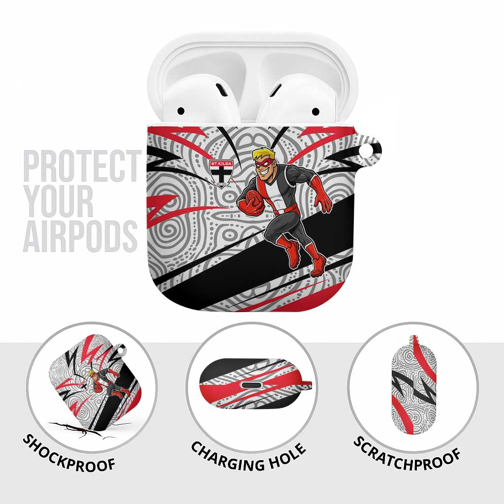 St Kilda Saints Australian Football AirPods Case Superhero Mascot Art With Indigenous Pattern Art