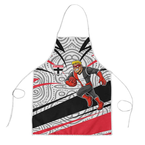 St Kilda Saints Australian Football Apron Superhero Mascot Art With Indigenous Pattern Art
