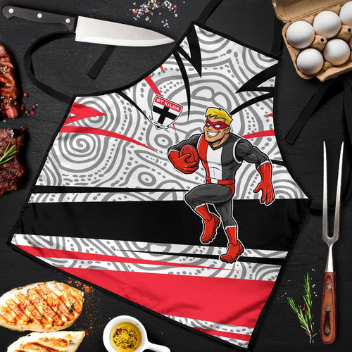 St Kilda Saints Australian Football Apron Superhero Mascot Art With Indigenous Pattern Art