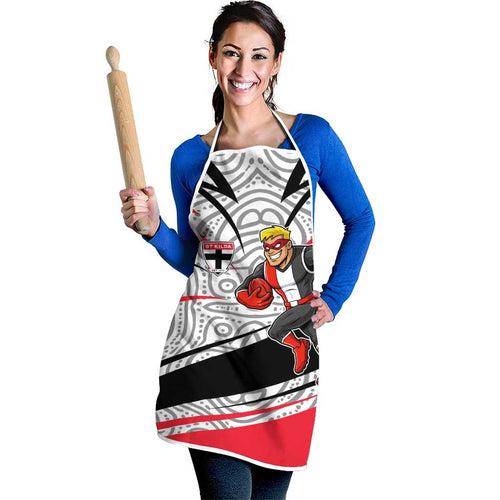 St Kilda Saints Australian Football Apron Superhero Mascot Art With Indigenous Pattern Art