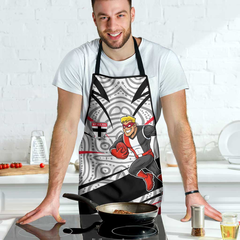 St Kilda Saints Australian Football Apron Superhero Mascot Art With Indigenous Pattern Art
