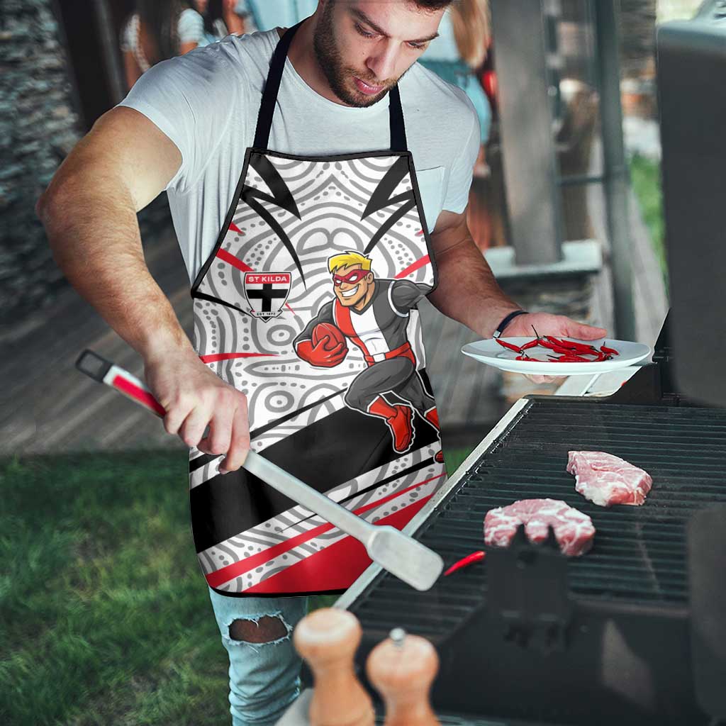St Kilda Saints Australian Football Apron Superhero Mascot Art With Indigenous Pattern Art