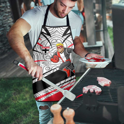 St Kilda Saints Australian Football Apron Superhero Mascot Art With Indigenous Pattern Art