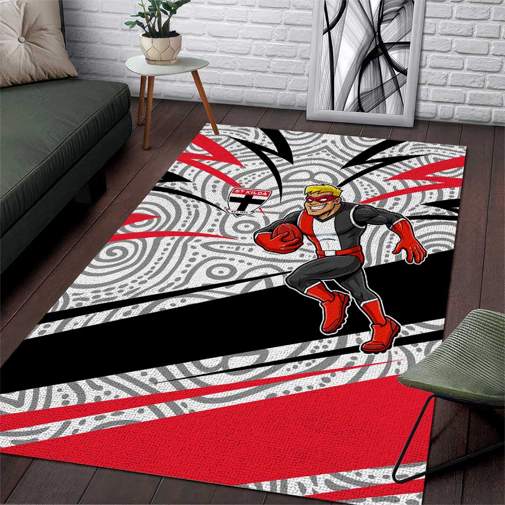 St Kilda Saints Australian Football Area Rug Superhero Mascot Art With Indigenous Pattern Art
