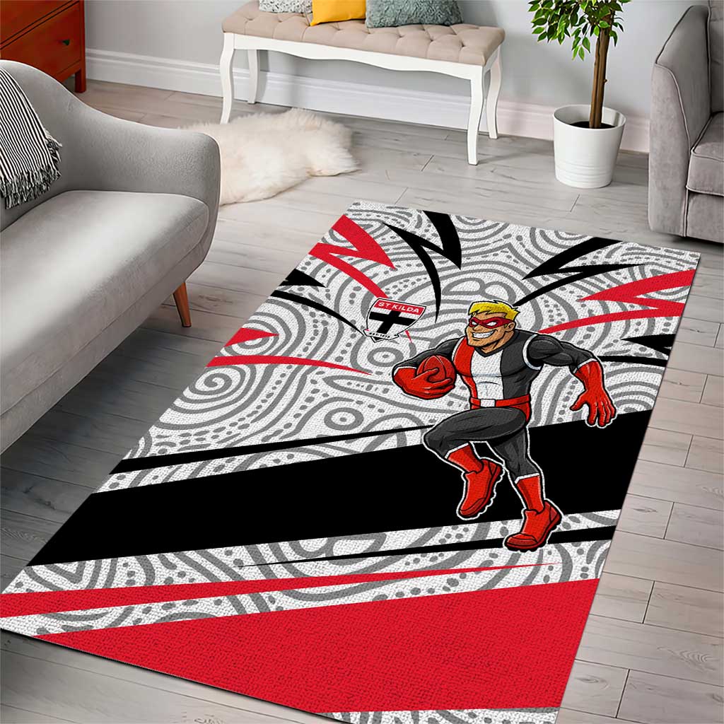 St Kilda Saints Australian Football Area Rug Superhero Mascot Art With Indigenous Pattern Art