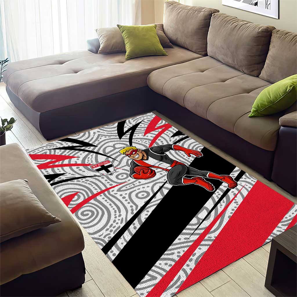 St Kilda Saints Australian Football Area Rug Superhero Mascot Art With Indigenous Pattern Art
