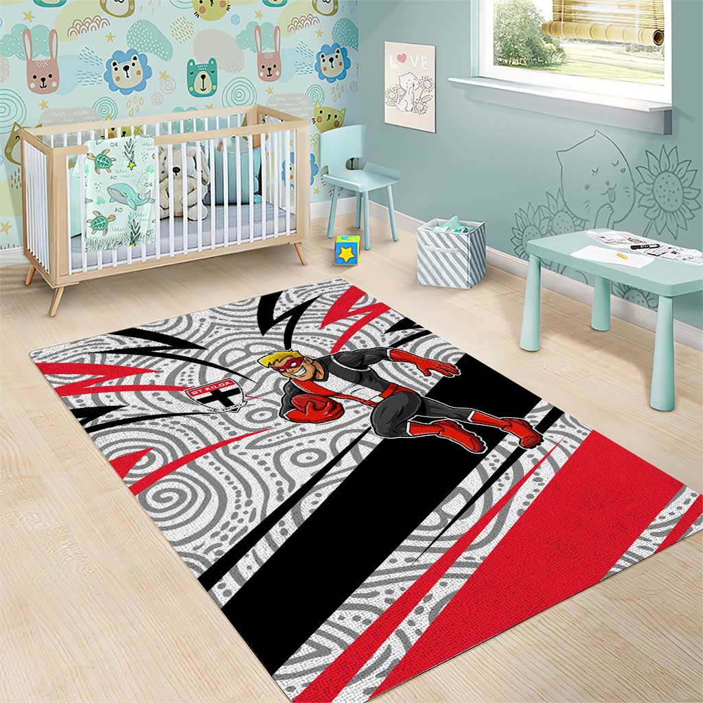 St Kilda Saints Australian Football Area Rug Superhero Mascot Art With Indigenous Pattern Art