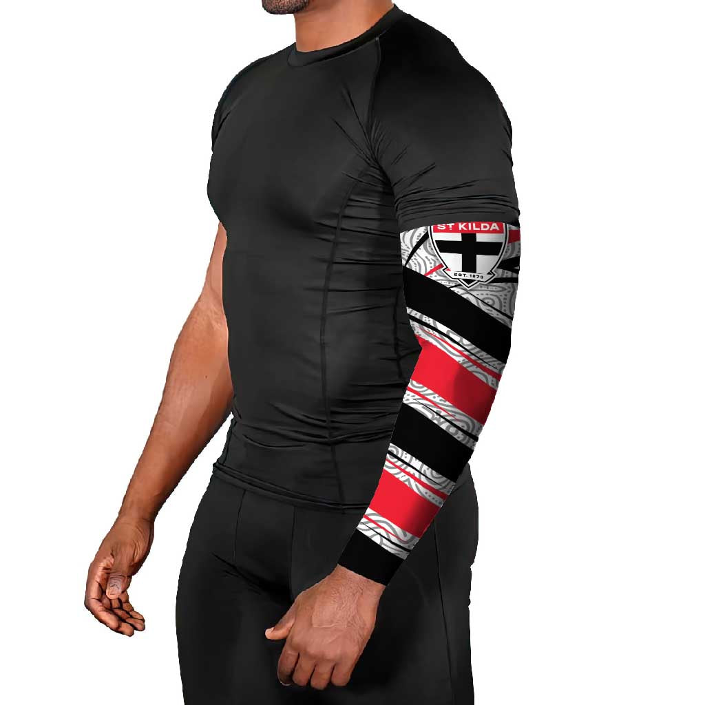 St Kilda Saints Australian Football Arm Sleeves Superhero Mascot Art With Indigenous Pattern Art