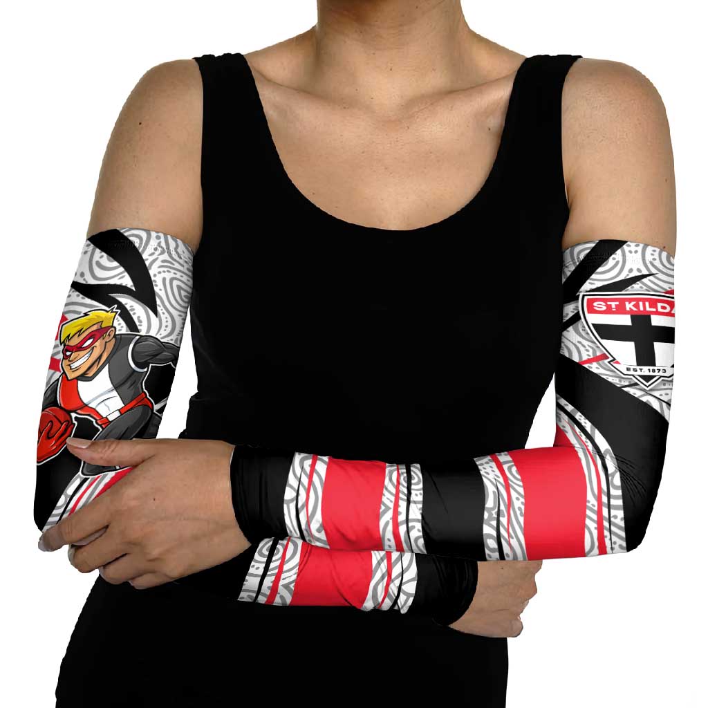 St Kilda Saints Australian Football Arm Sleeves Superhero Mascot Art With Indigenous Pattern Art