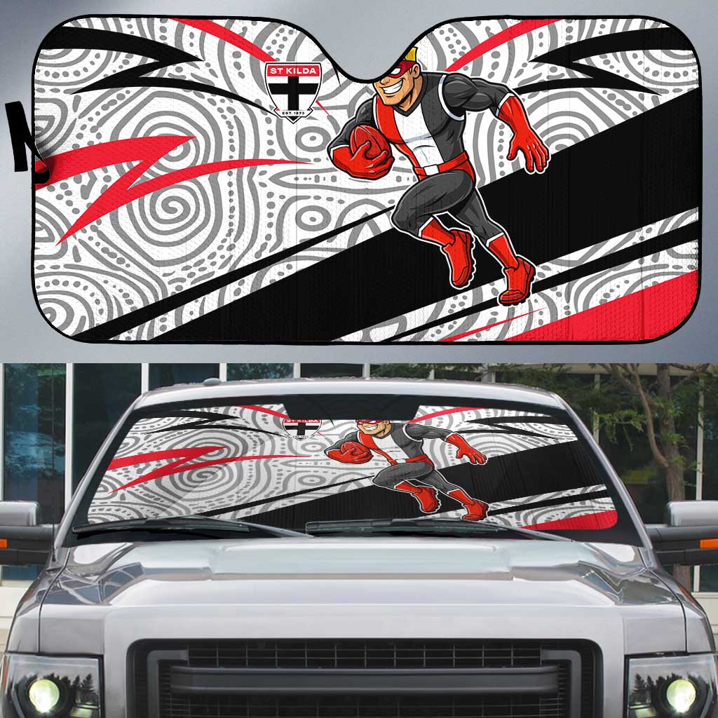 St Kilda Saints Australian Football Auto Sun Shade Superhero Mascot Art With Indigenous Pattern Art