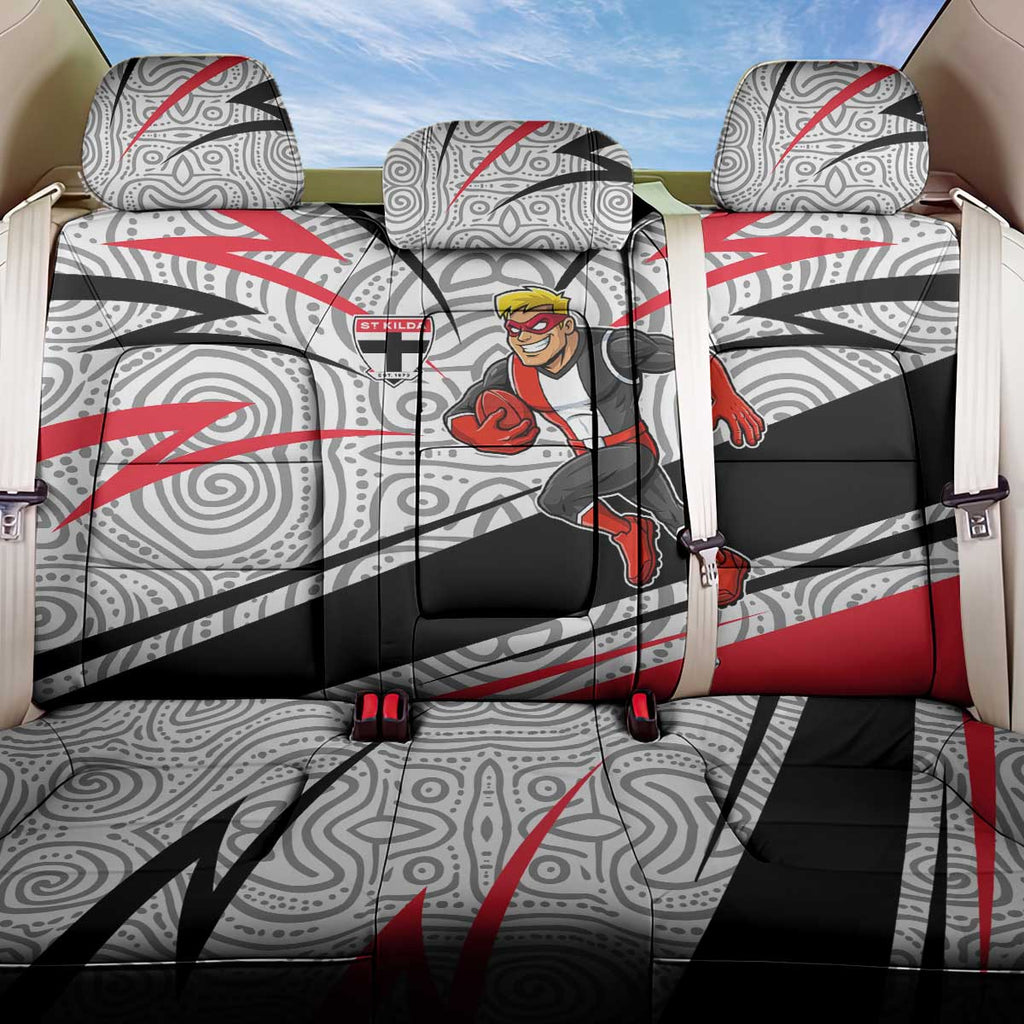 St Kilda Saints Australian Football Back Car Seat Cover Superhero Mascot Art With Indigenous Pattern Art
