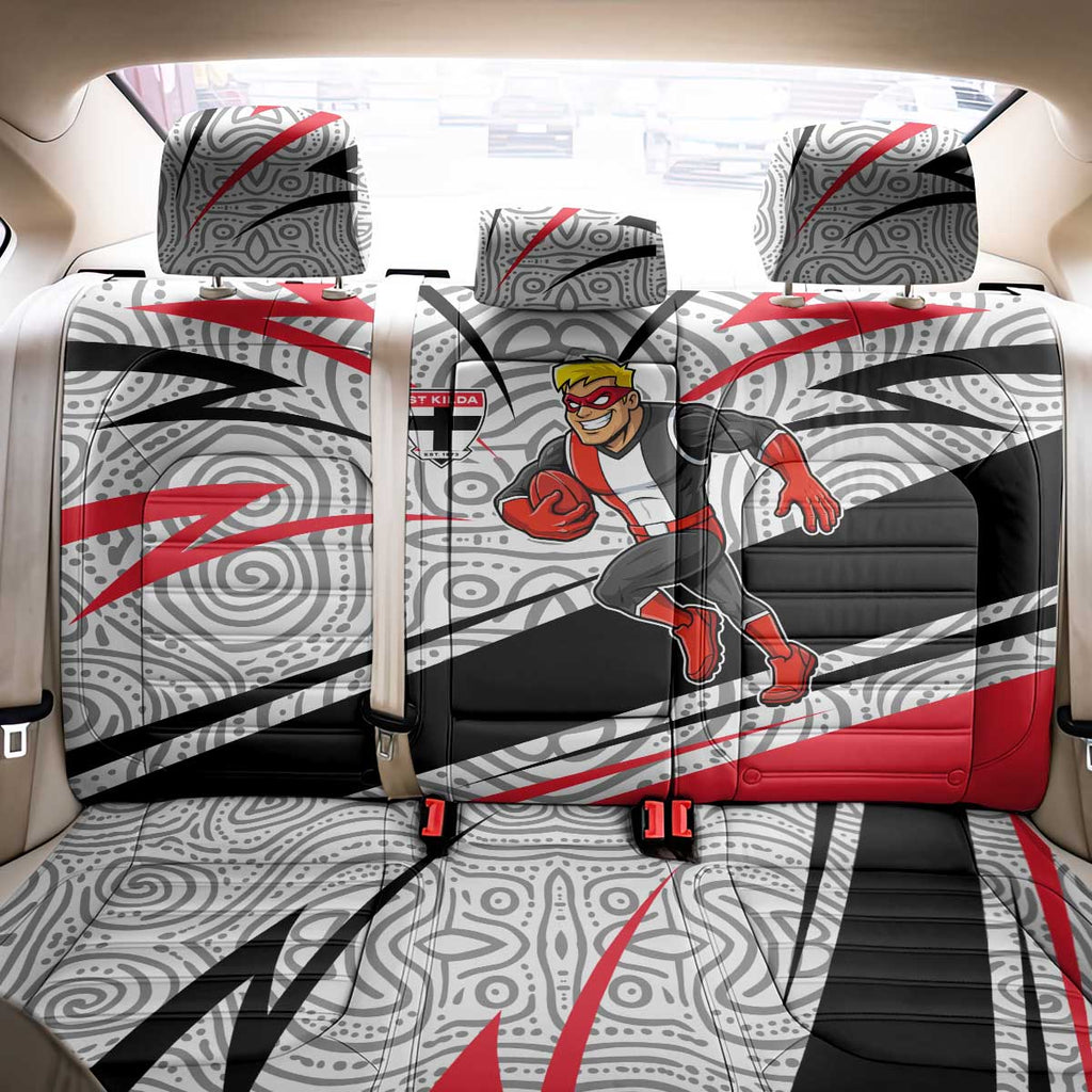 St Kilda Saints Australian Football Back Car Seat Cover Superhero Mascot Art With Indigenous Pattern Art